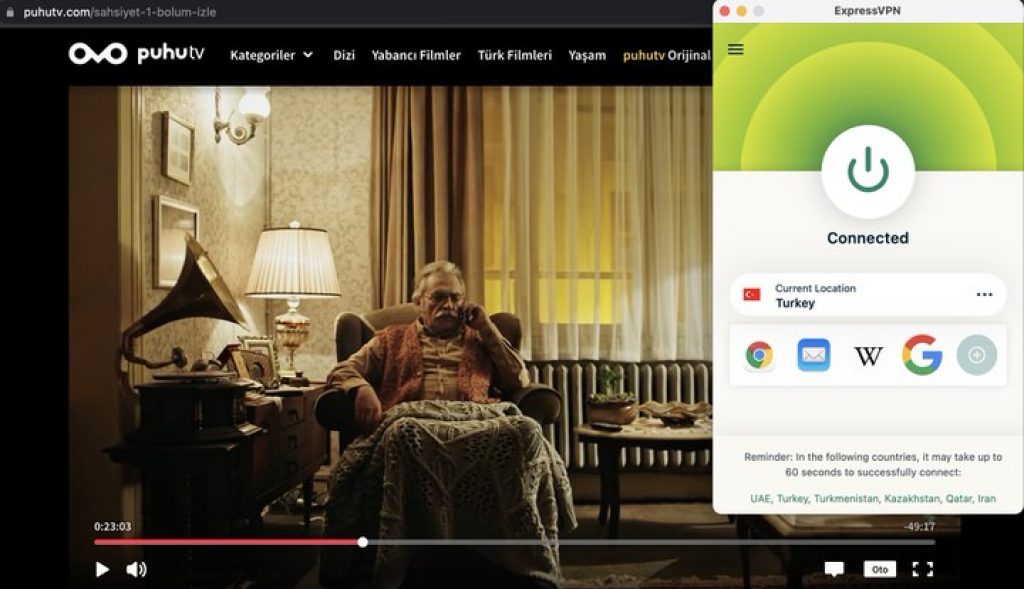 ExpressVPN kullanarak yurt dışında Türkiye IP adresine sahip olabilir ve Şansiyet gibi PuhuTV içeriklerini dünyanın her yerinden izleyebilirsiniz.