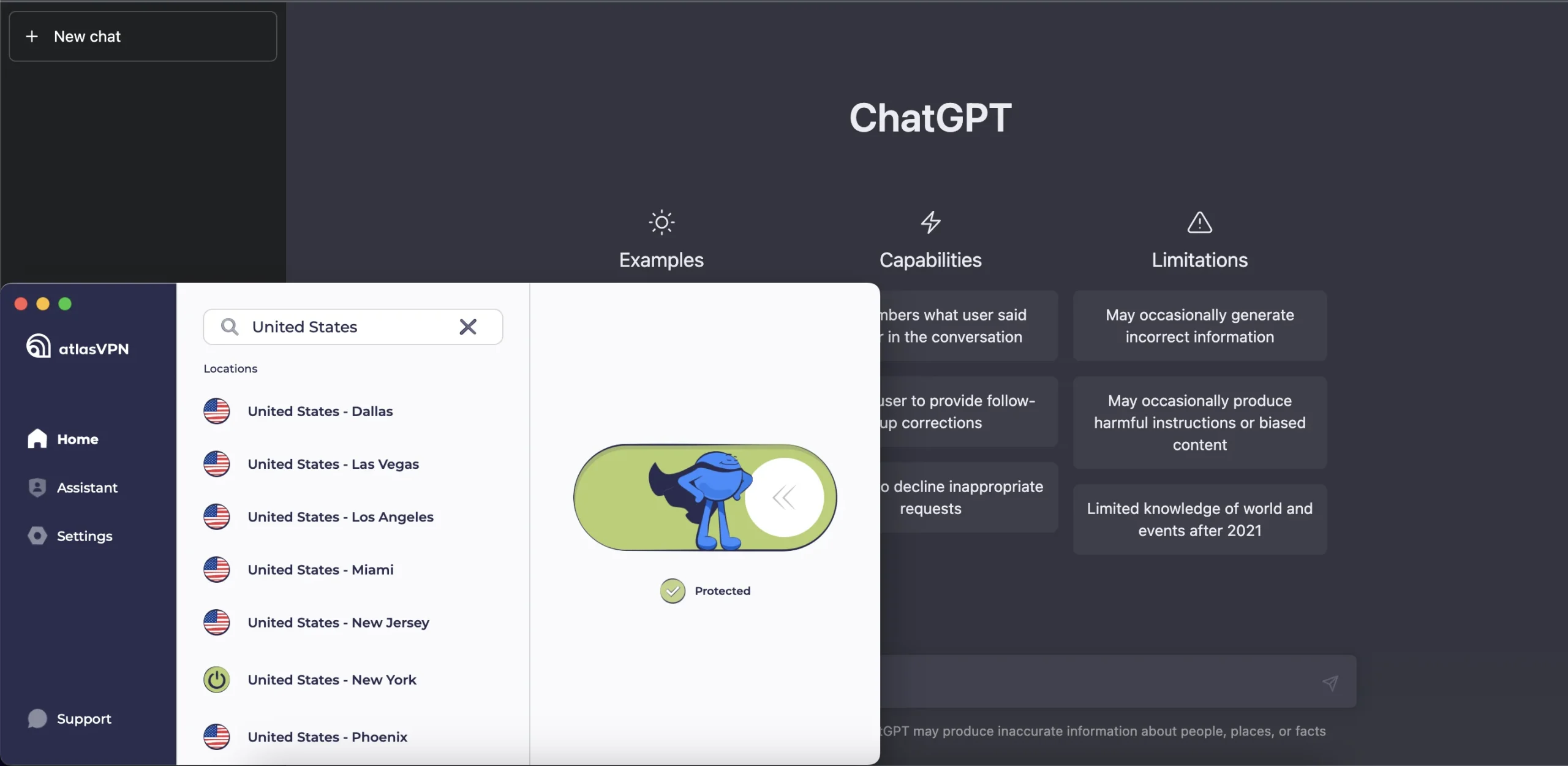 After connecting to AtlasVPN's US servers, you can use ChatGPT in Italy without limitations.