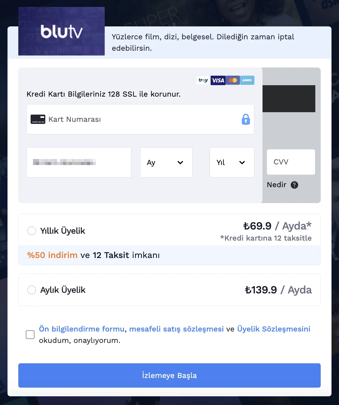 BluTV payment page.