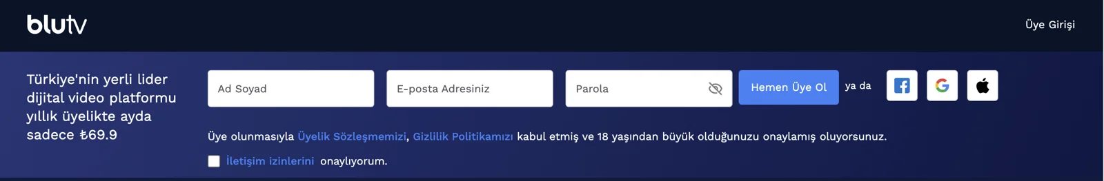 BluTV registration form.