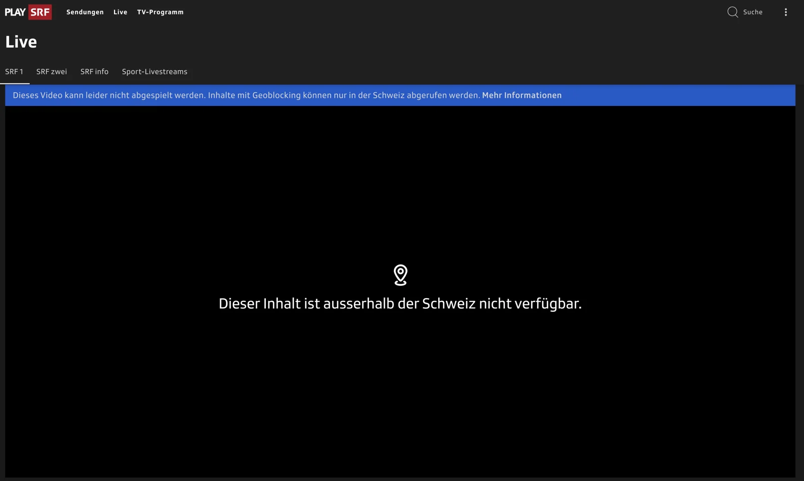 Blocco geografico SRF Play quando provi ad accedere dall’Italia — la VPN è la soluzione.