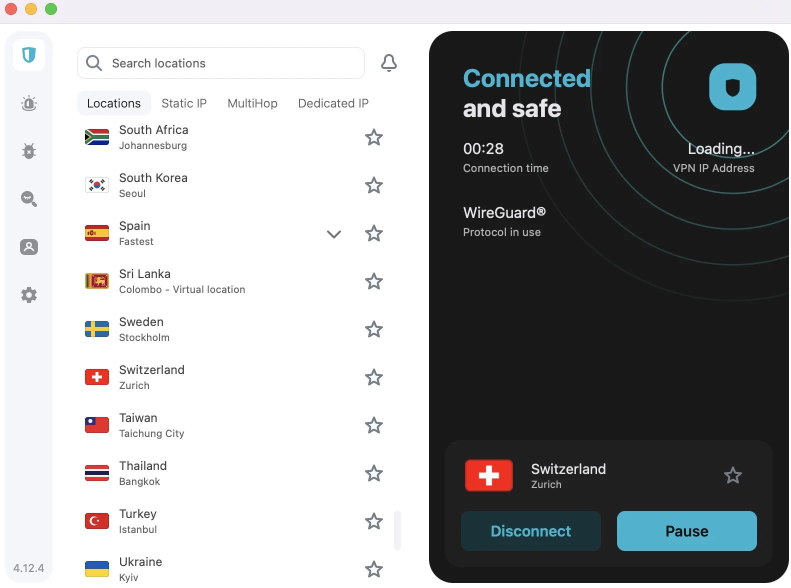 Connessione a un server Surfshark in Svizzera per sbloccare RSI La 2 / SRF Play.